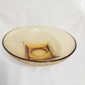 1960s Amber Pebble Glass Serving Bowl Square Block Base Hazelware Retro